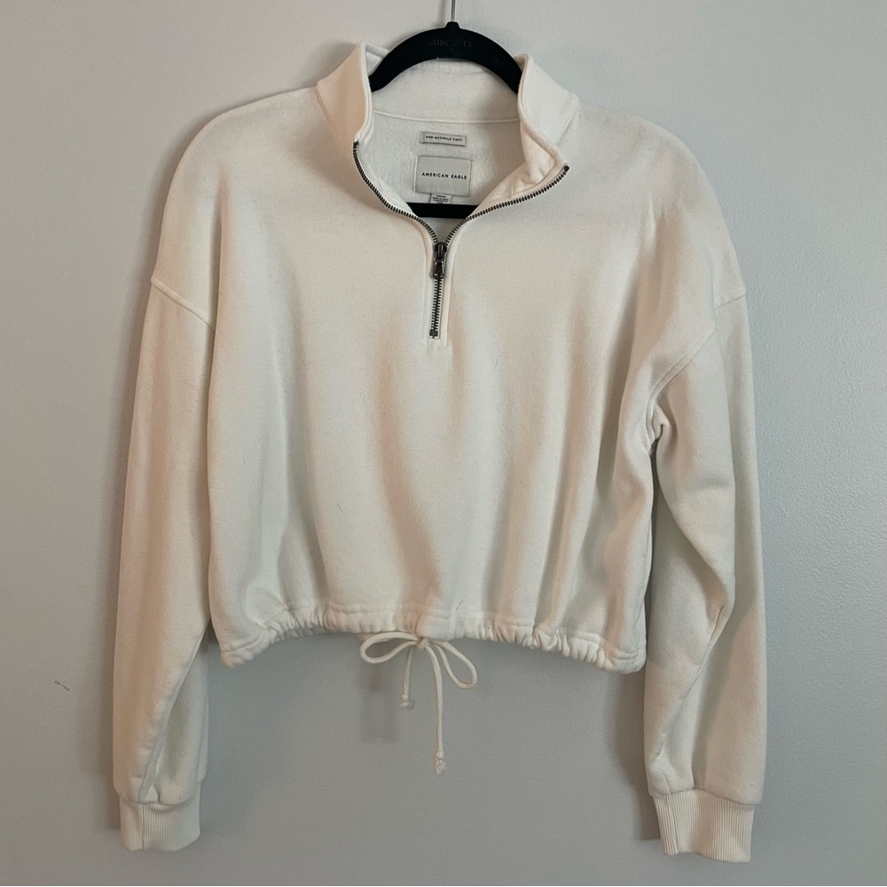 CROPPED CINCHED WHITE QUARTER 1/4 ZIP